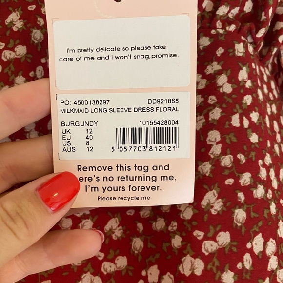 Misguided Burgundy Print Milkmaid Mini Dress - Picture 3 of 6